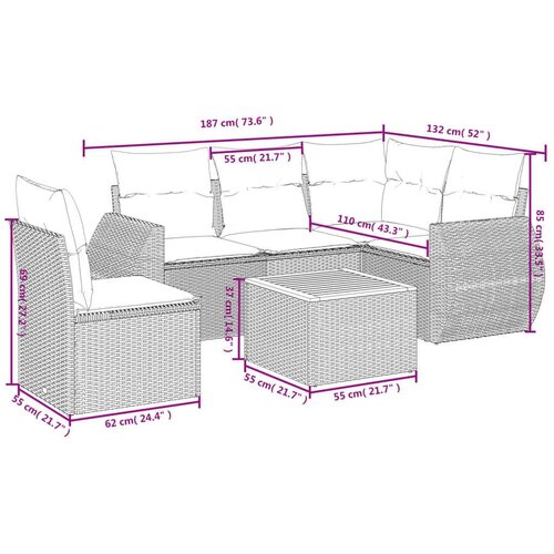 VidaXL 6-dijelni set vrtnih sofa s jastucima bež od poliratana Slike