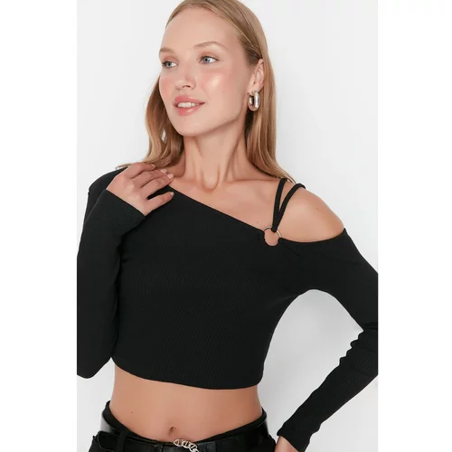 Trendyol Black Accessory Detail Ribbed Corduroy Knitted Blouse