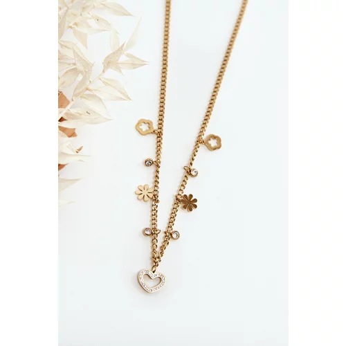Kesi Fashionable chain with flowers and a golden heart
