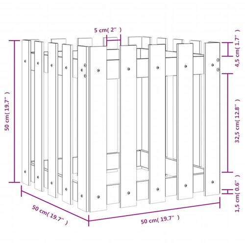 vidaXL Vrtno korito z ograjico belo 50x50x50 cm trdna borovina Cene