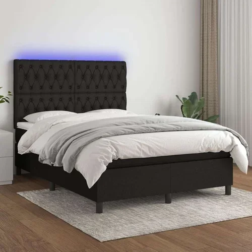  Box spring postelja z vzmetnico LED črna 140x200 cm blago, (20900924)