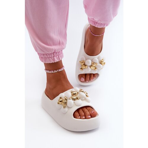 Kesi Women's foam slippers with embellishments on a thick sole, white Bremavia Cene