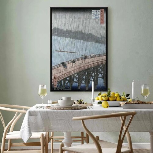  Slika - Utagawa Hiroshige &amp;ndash; Sudden Shower over Shin-Ohashi Bridge and Atake 40x60 U crnom drvenom okviru Slike
