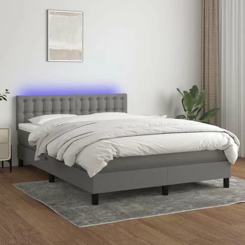  Box spring postelja z vzmetnico LED temno siva 140x200 cm blago, (20723524)