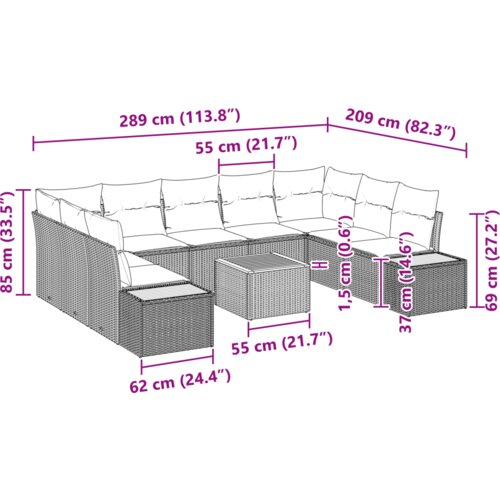 VidaXL Set od 6 komada vrtnog kauča s jastučićima Crni Poli Ratan Akacija Slike