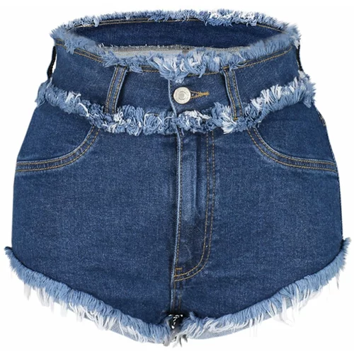 Trendyol Blue Plain Short Denim 100% Cotton Shorts & Bermuda