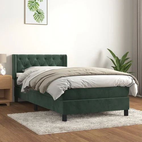 vidaXL Box spring postelja z vzmetnico temno zelena 80x200 cm žamet