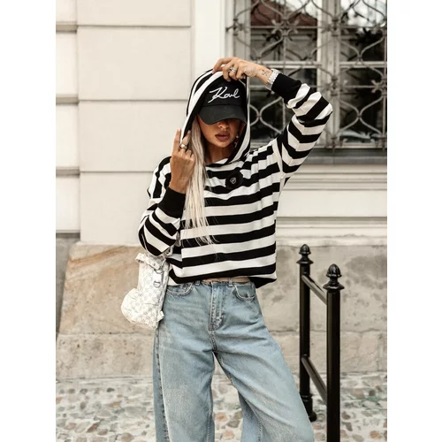Cocomore White and black striped sweater with hood