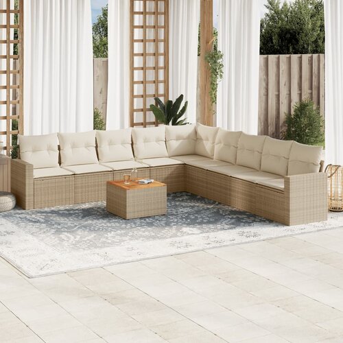 vidaXL 10-dijelni set vrtnih sofa s jastucima bež od poliratana Cijene