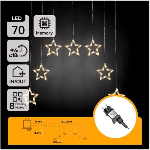 Aigostar LED vanjski božićni niz 70xLED/230V 1,2x1m IP44 topla bela zvezde Slike
