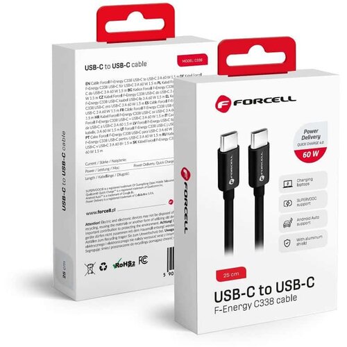 Forcell USB C na USB C kabel F-Energy QC4.0 PD 3A 60W 25 cm crni Slike