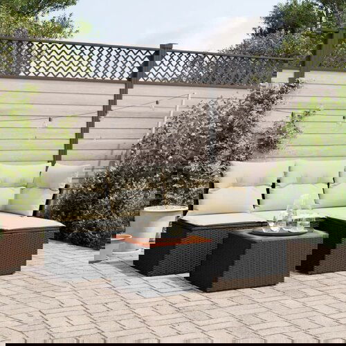  The Living Store Vrtna sedežna garnitura 5-delna z blazinami črn poli ratan - Vrtna Sedežna Garniture, (21478968) Cene