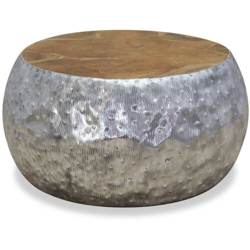  Stolić za Kavu od Aluminija i Tikovine 60x60x30 cm Slike