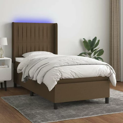  Box spring postelja z vzmetnico LED temno rjava 90x190 cm blago, (20937296)