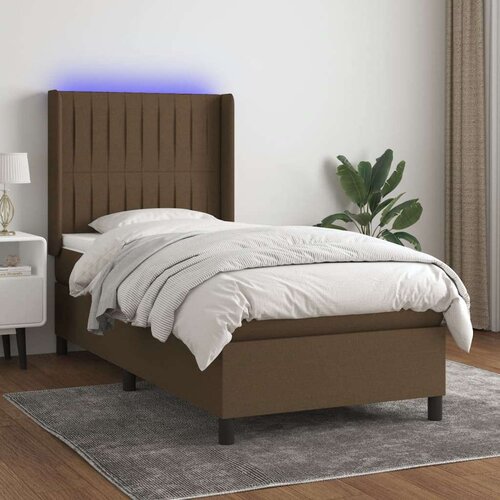  Krevet box spring s madracem LED tamnosmeđi 90x190 cm tkanina Cijene