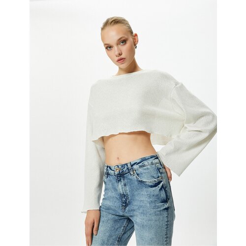 Koton Crop T-Shirt Knitted Wide Sleeves Relaxed Cut Crew Neck Slike