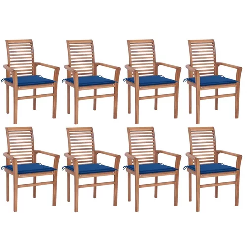  Jedilni stoli 8 kosov s kraljevsko modrimi blazinami tikovina