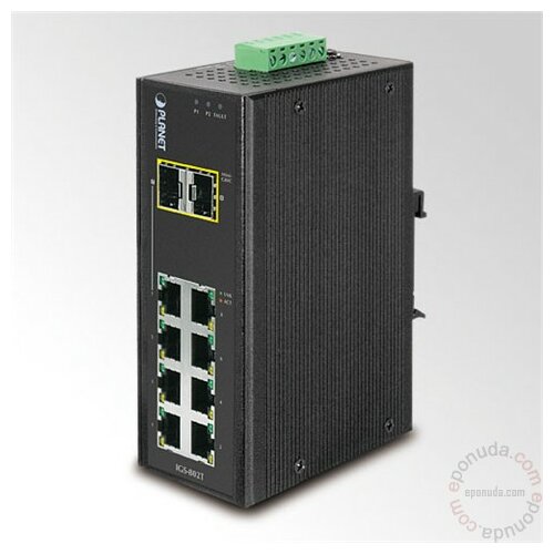 Planet 8-port 10/100/1000Mbps, 2 shared SFP ports, Fast Ethernet Industrial Switch, IP30, IGS-802T svič Slike