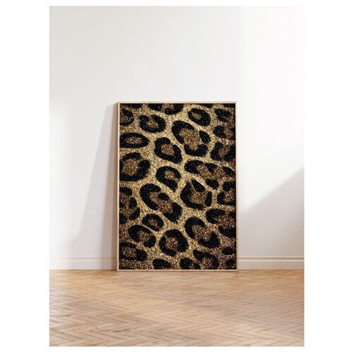 Wallxpert uramljena slika 115264, leopard &amp;scaron;ara u zlatnim i braon tonovima, 30 x 40 cm, ram u boji prirodnog drveta Slike
