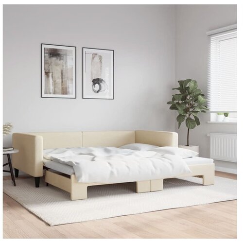 VidaXL Dnevni krevet na razvlačenje krem 100 x 200 cm od tkanine Slike