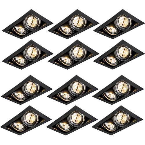 QAZQA Komplet 12 vgradnih reflektorjev črn AR111 nastavljiv 2-light - Oneon Cene
