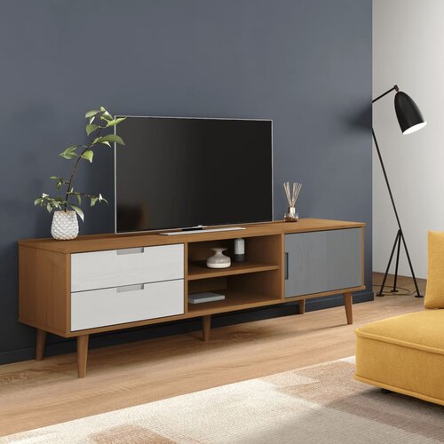 VidaXL TV ormarić MOLDE smeđi 158 x 40 x 49 cm od masivne borovine Slike