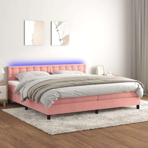  Box spring postelja z vzmetnico LED roza 200x200 cm žamet, (20789745) Slike