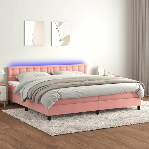  Box spring postelja z vzmetnico LED roza 200x200 cm žamet, (20789745)