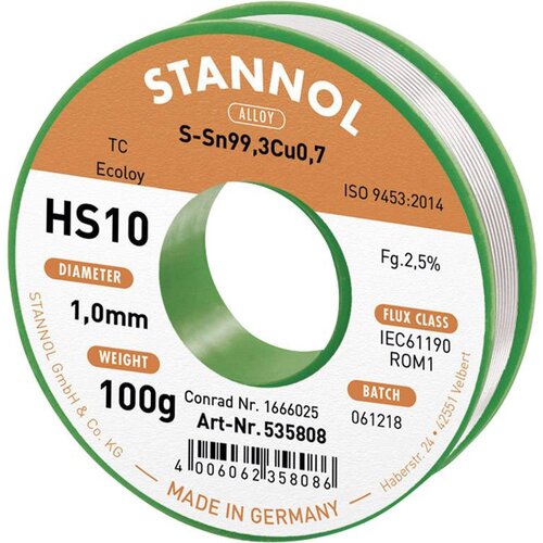 Stannol HS10 2\,5% 1\,0MM SN99\,3CU0\,7 CD 100G spajkalna žica\, neosvinčena neosvinčeni\, tuljava Sn99\,3Cu0\,7 ROM1 100 g 1 mm, (20395389) Cene