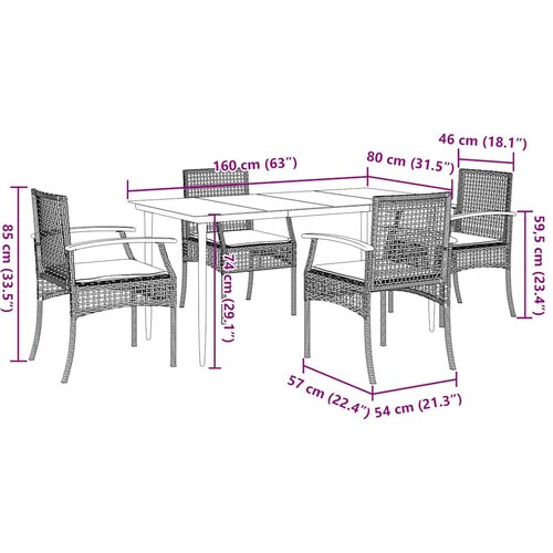  5-dijelni vrtni blagovaonski set sivi od poliratana Siva 160 x 80 x 74 cm Slike