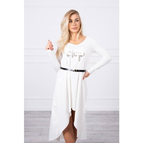Kesi Dress with a decorative belt and an inscription ecru Slike