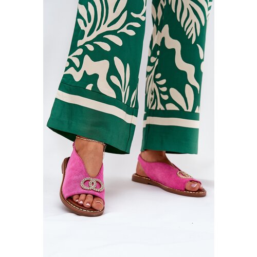 Boto Ladies Sandals With Decoration On Flat Heel Eco Suede Pink Ralisses Cene