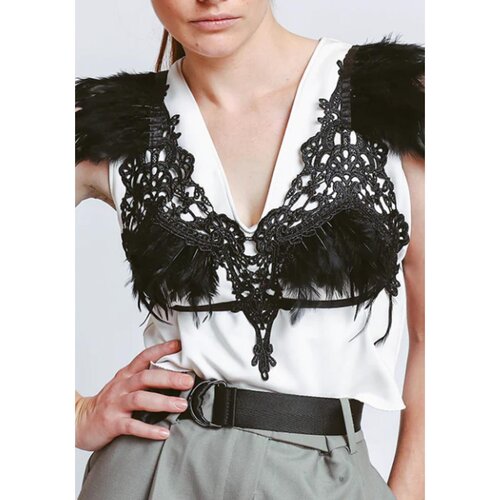 Fenzy Grudnjak Od Čipke I Perja, Crni Cijene