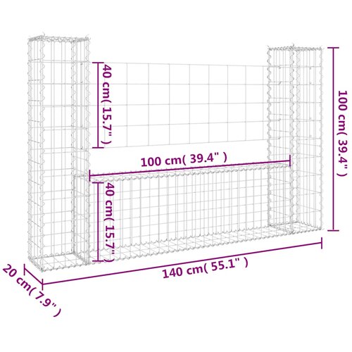  Gabionska ko&amp;scaron;ara U-oblika s 2 stupa 140 x 20 x 100 cm željezna Slike
