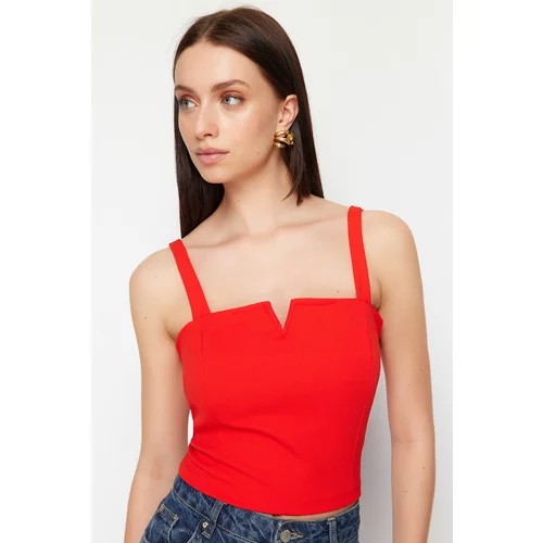 Trendyol Red Strappy Square Neck Back Zipper Detailed Knitted Blouse