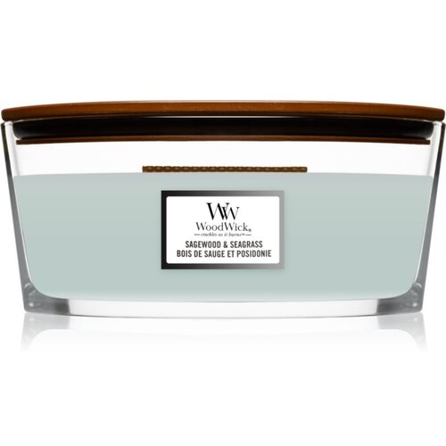 WoodWick Sagewood & Seagrass mirisna svijeća s drvenim fitiljem (hearthwick) 453,6 g Cijene