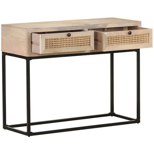 VidaXL Konzolni stol 100x35x76 cm masivno drvo manga i prirodna trska Slike