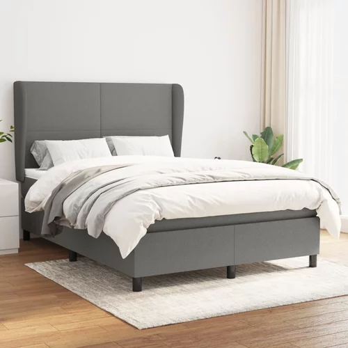 vidaXL Box spring postelja z vzmetnico temno siva 140x200 cm blago