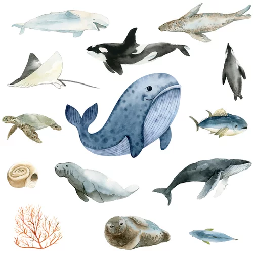 Sticknfun Stenske nalepke - Morsko življenje akvarel