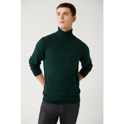 Avva Green Unisex Knitwear Sweater Full Turtleneck Non-Pilling Standard Fit Regular Cut Slike