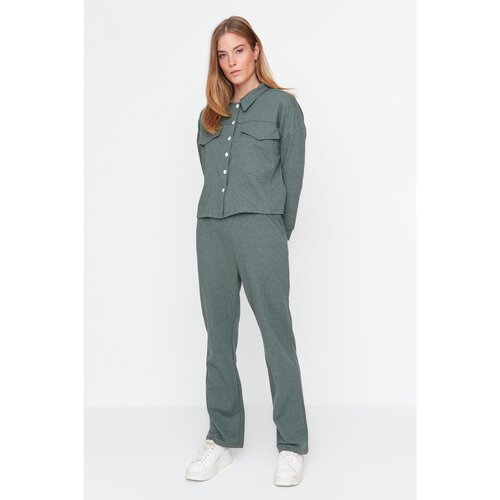 Trendyol Khaki Buttoned Pocket Detailed Knitted Top and Bottom Set Slike
