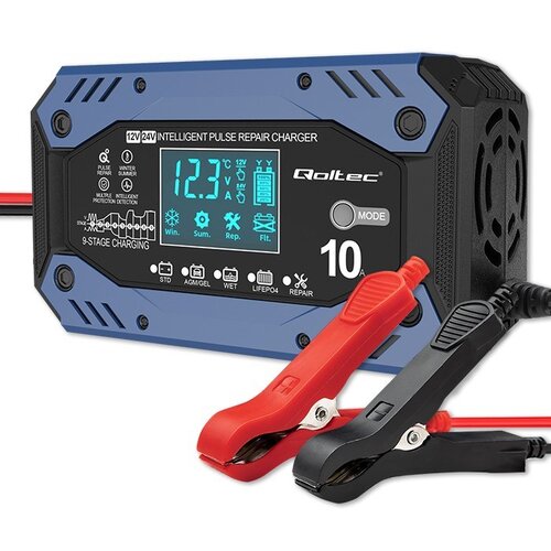 Qoltec 52482 Intelligent charger for STD AGM GEL LiFePO4 | Battery charger with repair function |12-24V |10A | LCD | 9 - stage charging Cijene