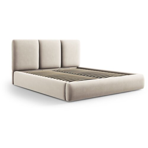 Mazzini Beds Kremno bela žametna oblazinjena zakonska postelja s prostorom za shranjevanje in z letvenim dnom 160x200 cm Brody &amp;ndash; Slike