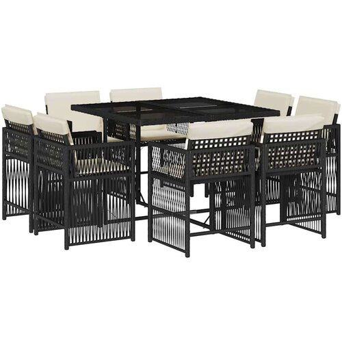vidaXL Vrtna jedilna garnitura 9-delna z blazinami črn poli ratan Cene