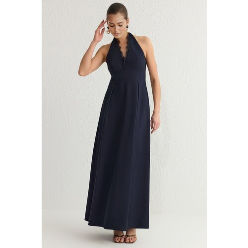 Trendyol Navy Blue Lace Long Evening Dress Slike