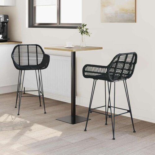  Barski stolac 2 pcs Crna 55 x 52 x 92 cm Ratan i čelik Slike