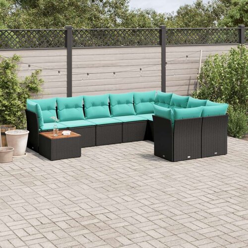  Vrtna garnitura - 10-dijelni set vrtnih sofa od poliratana s jastucima crni - Crna 1 Cene