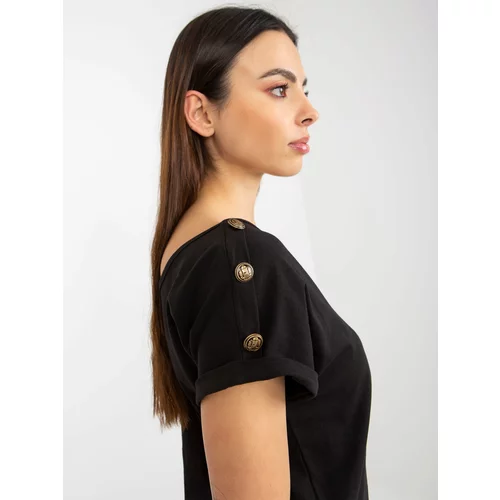 Fashion Hunters Black blouse with buttons on sleeves by OCH BELLA