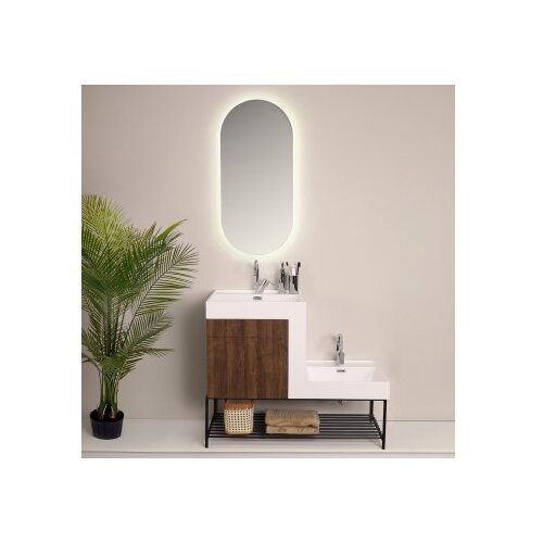 Hanah home Set kupaonskih ormarića s umivaonikom i ogledalom, 2 komada, smeđa Slike