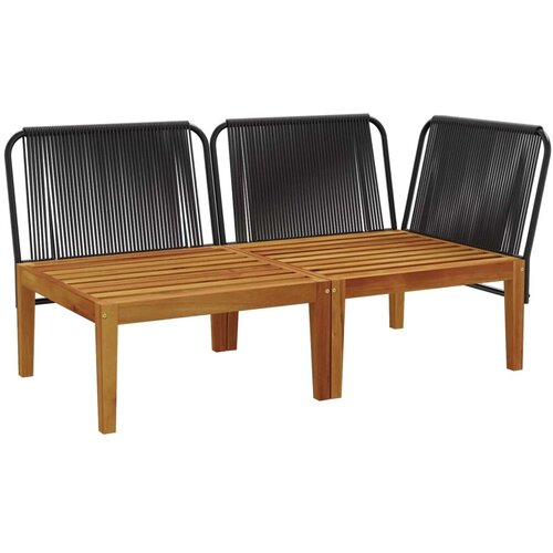  2 kom. Vrtni Lounge Set s Jastučićima Prirodna - Crna i krem bijela Kutna sofa + srednja sofa Slike